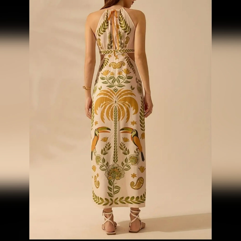Green and Gold Tie Front Cut Out Maxi Dress - Picture 5 of 5